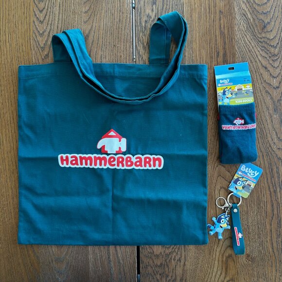Bluey Handbags - NEW Bluey Hammerbarn Tote Bag Socks and Key Ring Bundle Bunnings Exclusive Rare